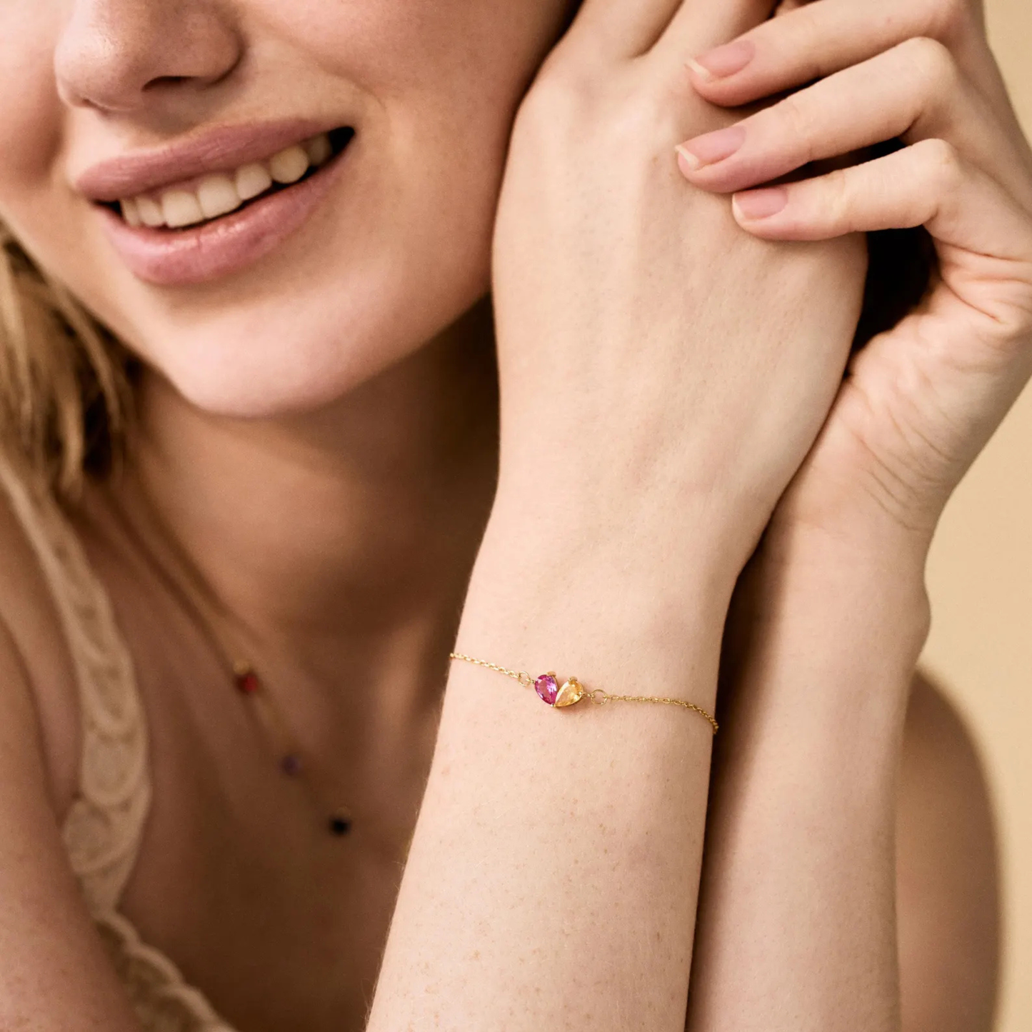 Custom Double Birthstone Heart Bracelet