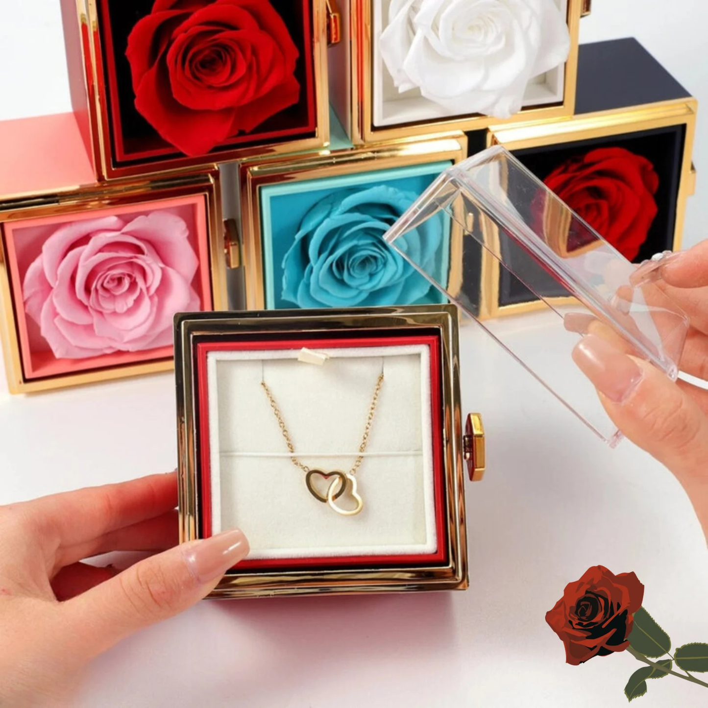 Eternal Flower Box with Hidden Engraved Necklace