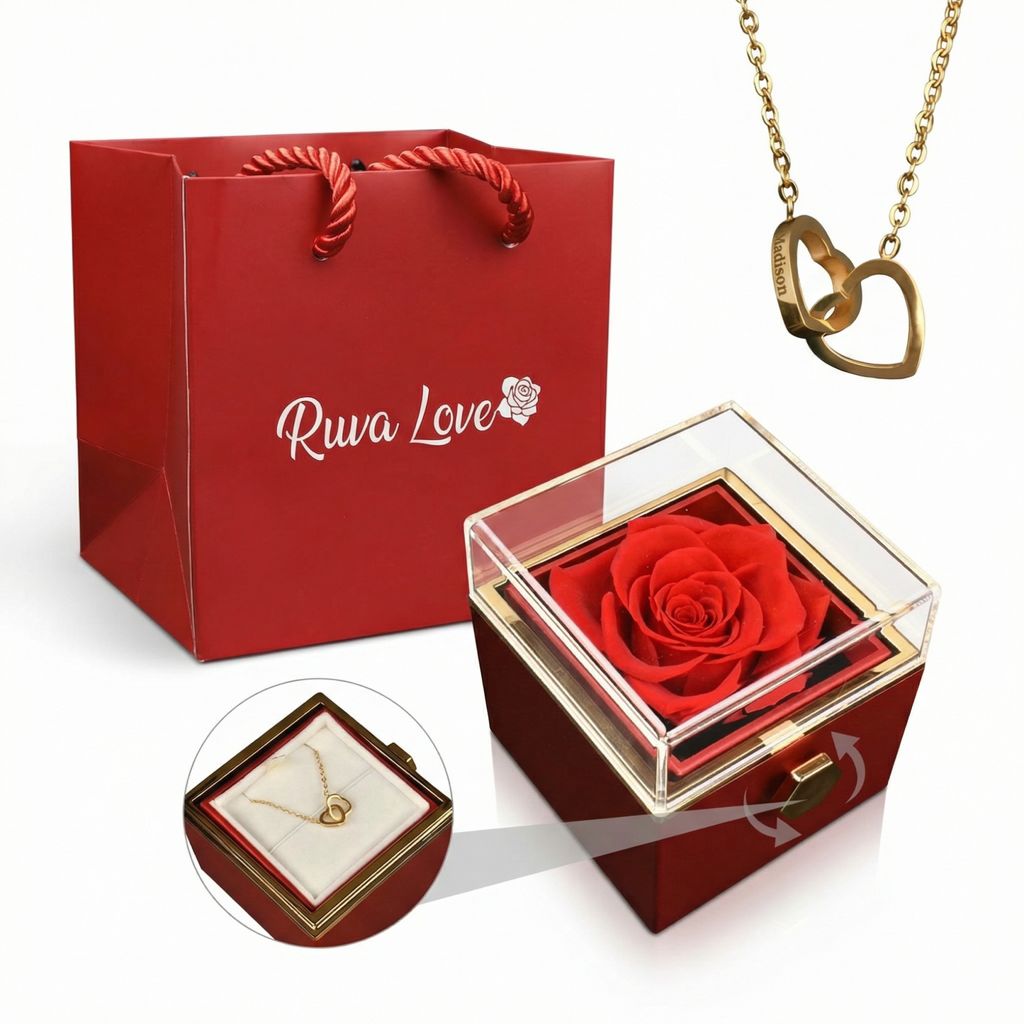 Eternal Flower Box with Hidden Engraved Necklace