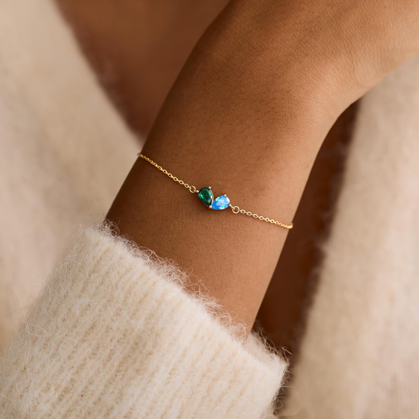 Custom Double Birthstone Heart Bracelet