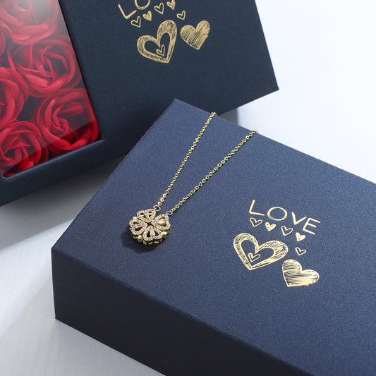 Four-Leaf Clover Heart Necklace – Eternal Roses Gift Box